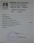 Reçu de paiement de la taxe forfaitaire des petits commerçants et artisans